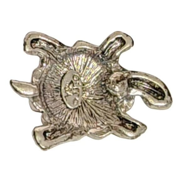Silver Tone Turtle Pin Green & Yellow Enamel Accents Vintage - Picture 3 of 5